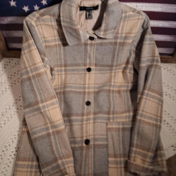 FOREVER 21- CHECKERED COAT--BROWN TONES --SIZE MEDIUM - Picture 1 of 5